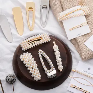 时尚珍珠塑料高光发夹闪亮白色珍珠水钻发夹amzn热卖