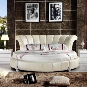 Muebles de Casa italiano de cuero blanco cama redonda C003