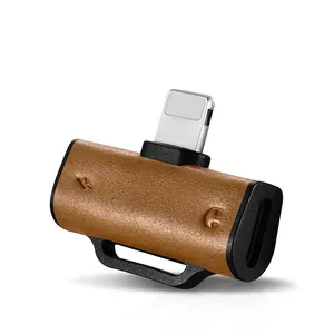 High Quality 2 in 1 Double Light-ning Leather Audio Charge Splitter Charging Adapte For iPhone