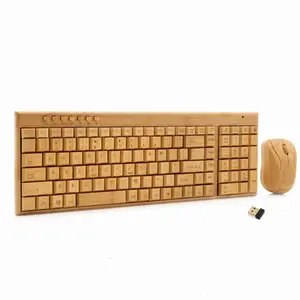 Set Keyboard dan Mouse Nirkabel Bambu, Keyboard Bambu Kombo Kualitas Tinggi