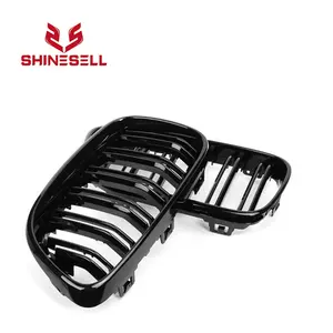 1 Pasang Gloss Hitam Double Slat Line Depan Grille Grill Ginjal untuk BMW 2 Series F22 F23 Coupe 2014 2015 2016