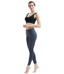 Calça de yoga feminina cintura alta, com 2 bolsos e 4 vias, stretch, yoga