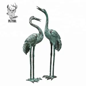 Hot design antique bronze crane heron set animal garden statue