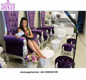 Fauteuil de pédicure en velours violet élégant pour salon de beauté avec logo - Product Image 2