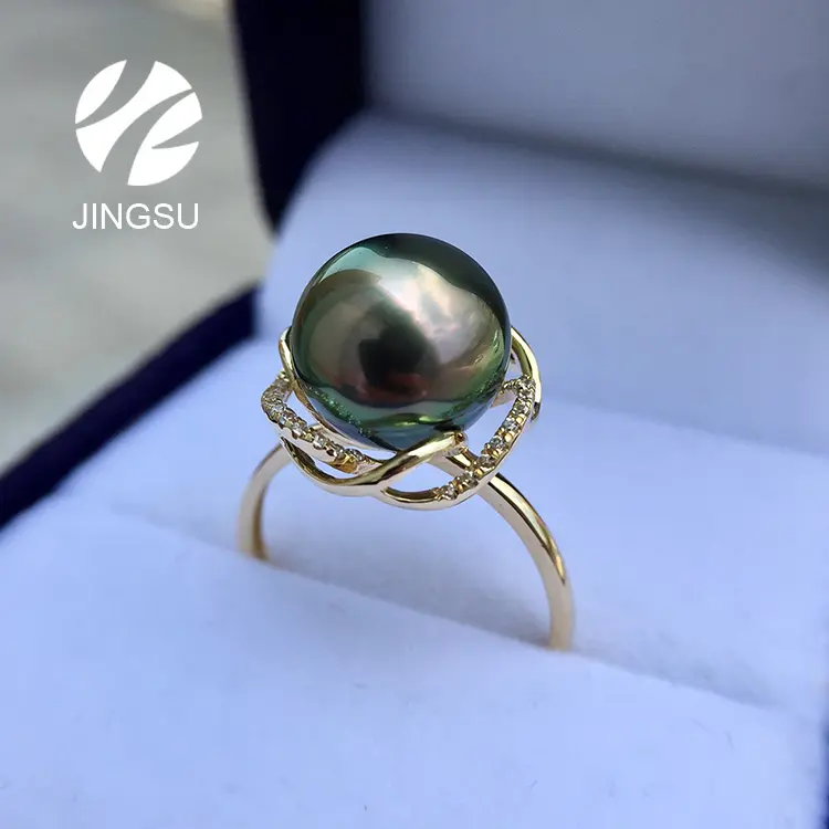Nero perla di tahiti con 18K oro nuovo anello di disegno