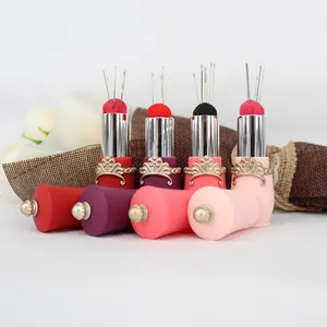 2023 new custom hot sale felt head pins with plastic flower half doll sewing wrist lipstick pin cushion for sale