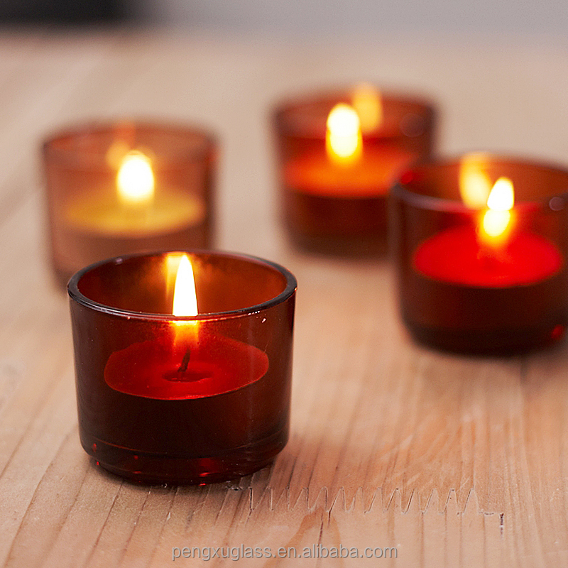 Mini décoratif couleur rouge clair en verre dépoli bougie conteneur/adapté aux besoins du client de lumière de thé pot titulaire