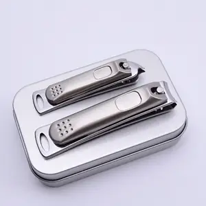 Fancy stainless steel 2 in 1 wide jaw fingernail toenail curved nail care trimming shapening clippers set in tin box