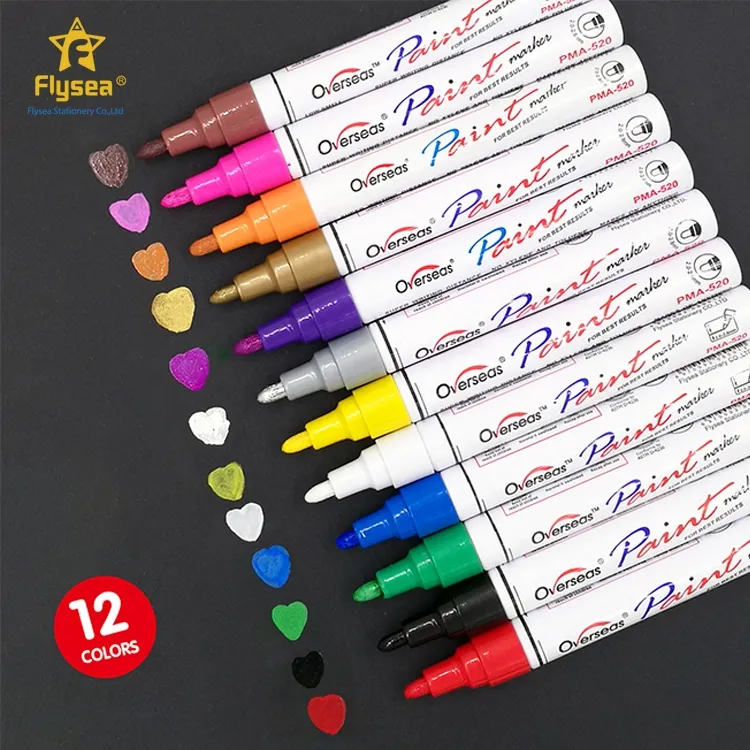 Fábrica suministra directamente 12 colores diferentes japonés acrílico fineliner permanente de tela marcadores marcador pluma