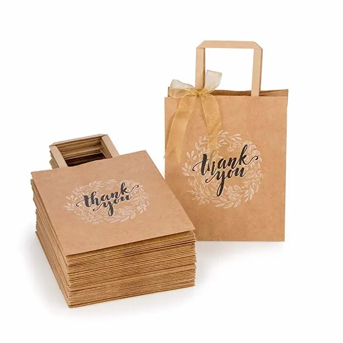 Thank You Gift Bags Kraft Paper Bags Wedding Welcome Favors Bag for Retail Business Bulk with Handles (NO Bow/ribbon) Brown