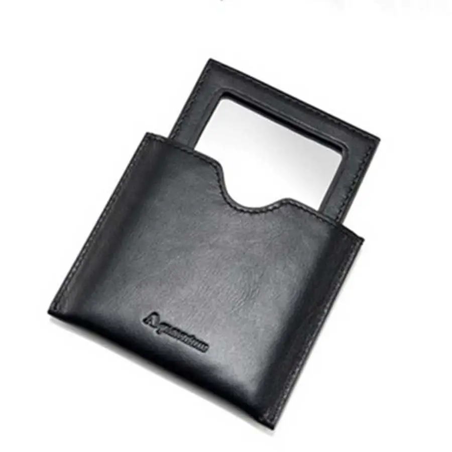 Faux leather square pocket mirror with pouch