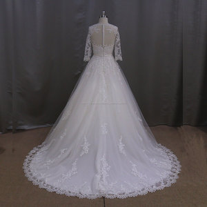 AK003 top qualité Français Dentelle col rond robe avec manches long train de mariage robe de mariage 2016 - Product Image 4