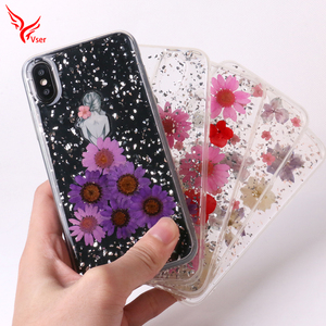 Epoxy transparente de plata de oro de seco real presionado flor Teléfono, caso para iphone 7 6x8 s plus - Product Image 5