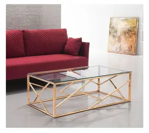 Mesa de centro Rectangular de acero inoxidable para el hogar y el Hotel, mesa de centro de cristal templado, color oro rosa, gran oferta