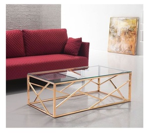 Mesa de Centro Rectangular en Oferta, Acero Inoxidable Color Oro Rosa, Vidrio Templado, para Hogar u Hotel - Product Image 1