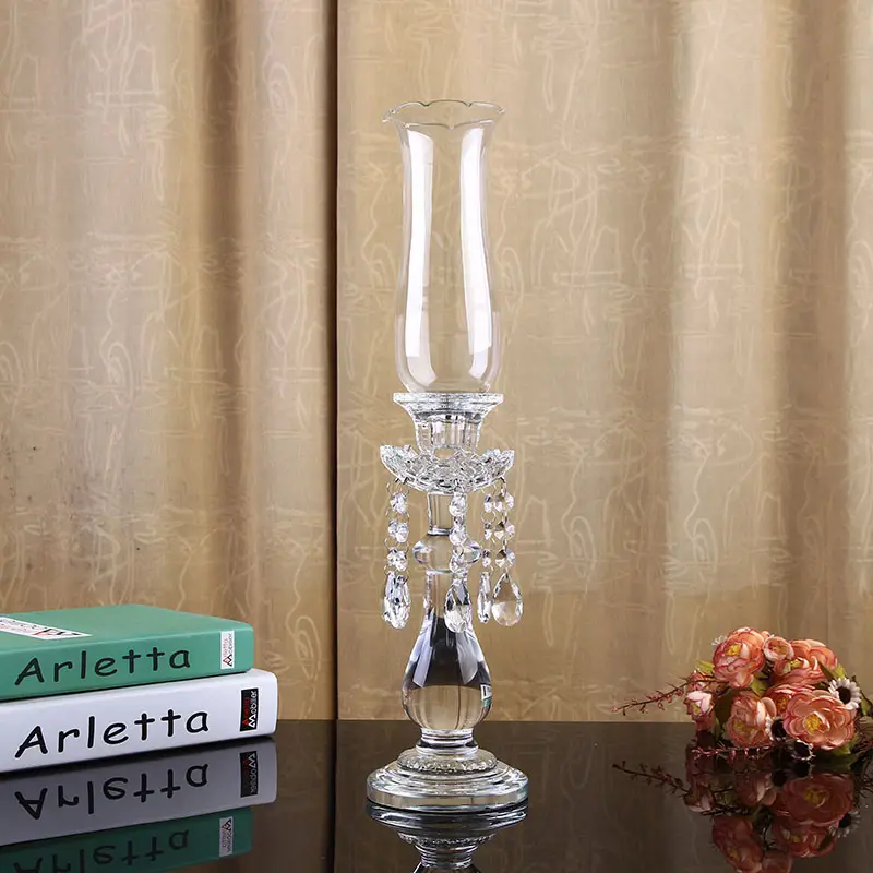 Barato design de moda votivo cabeça única de cristal vela com cristais pendurados