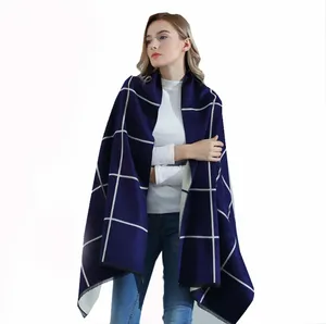 Winter Deken Sjaal Sjaals En Wraps double side check patroon Kasjmier Voelen Sjaals Voor vrouwen