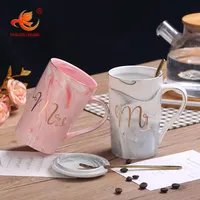Boîte à café calacata en porcelaine, impression personnalisée, en marbre gris rose, mr et mrs, ensemble de gourmettes à café, tasse avec couvercle et cuillère, htl025