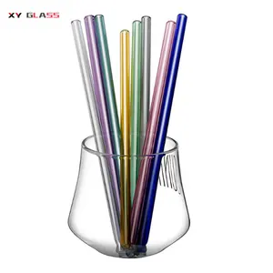 Creative Simple Colourful Reusable Popular Borosilicate Glass Drinking Pipe Straw