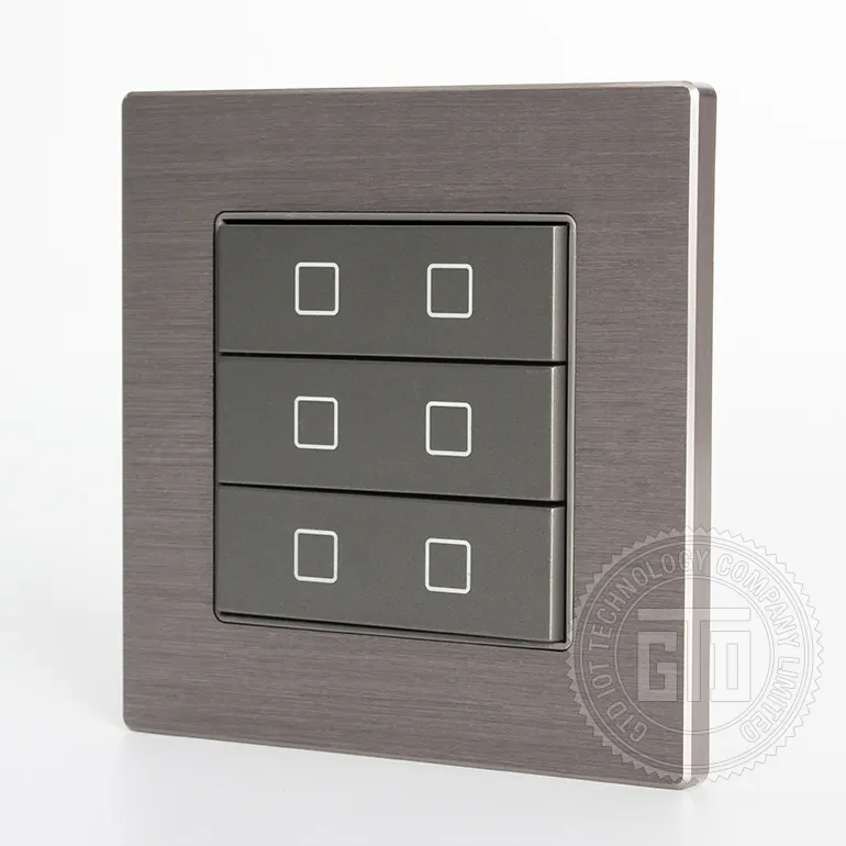 Gray Aluminum brushed CNC Reset push button 12-24V DC 6 Gang Dry contact technology smart Wall switch