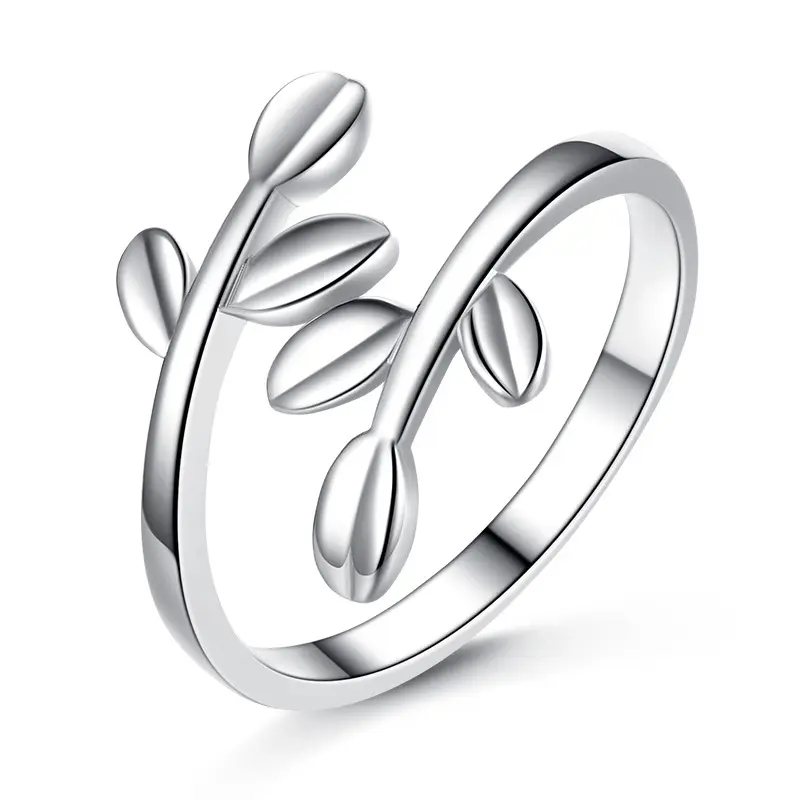 Модное серебряное женское кольцо с листьями и оливковой веткой регулируемое кольцо