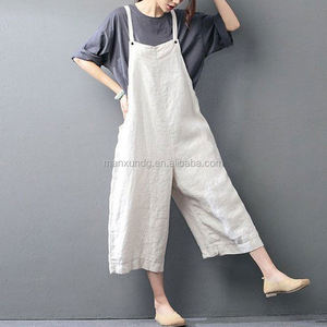 Dongguan Abbigliamento Personalizzato di <span class=keywords><strong>Lino</strong></span> Bianco Tuta Allentato Casuale Della Tuta Per Le Ragazze E <span class=keywords><strong>Pantaloni</strong></span> Delle Donne - Product Image 4