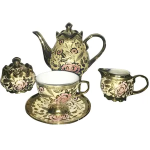 Tam çıkartma ince porselen lüks altın kaplama kahve seti çay seti çay bardağı seti Pakistan