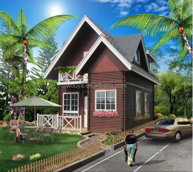 prefab villa two story log cabin dark wooden house holiday tourism outdoor price promotion