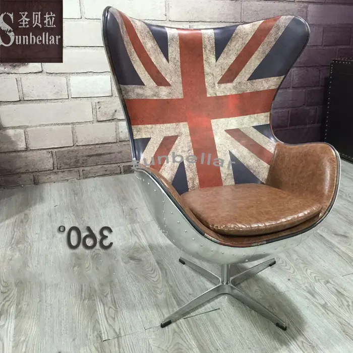 영국 작풍 사무실 의자 포도 수확 가죽 공 모양 의자 회전대 영국 깃발 금속 알루미늄 가죽 행정상 클럽 의자