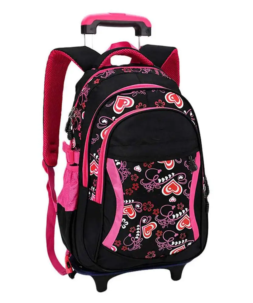 Trolley School Bag Rolling Backpack Cute School Backpack Kids Backpack With Wheels Black