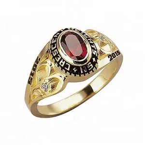 Gold Class Ring University Graduation Souvenir Ring With Ruby Stone For Girls