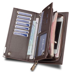 Baellerry-billeteras de cuero sintético para hombre, carteras masculinas de estilo largo, informales, con borde de Metal y cremallera, con correa de mango, para teléfono móvil - Product Image 4