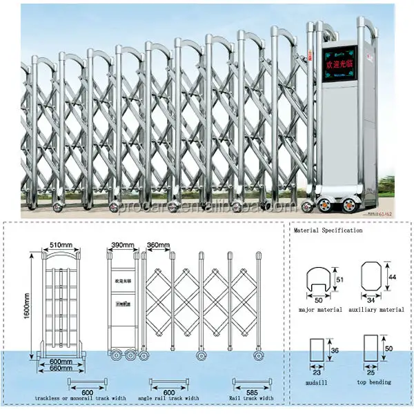 Foshan Fabricage aluminiumlegering elektrische intrekbare veiligheid poort