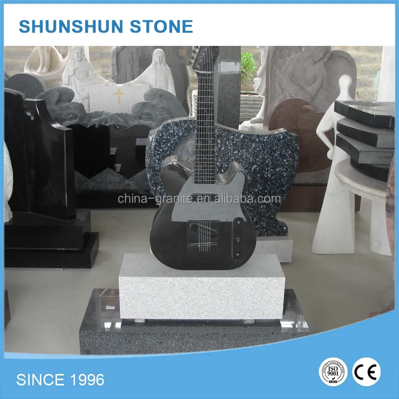 Customized Absolute Black Granite Guitar Headstone with Best Price