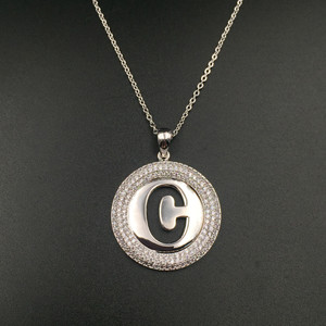 Echsio circón ronda Tag Circle con seguir la letra C collar de encanto para las mujeres delgadas de oro blanco cadena XL390 - Product Image 2