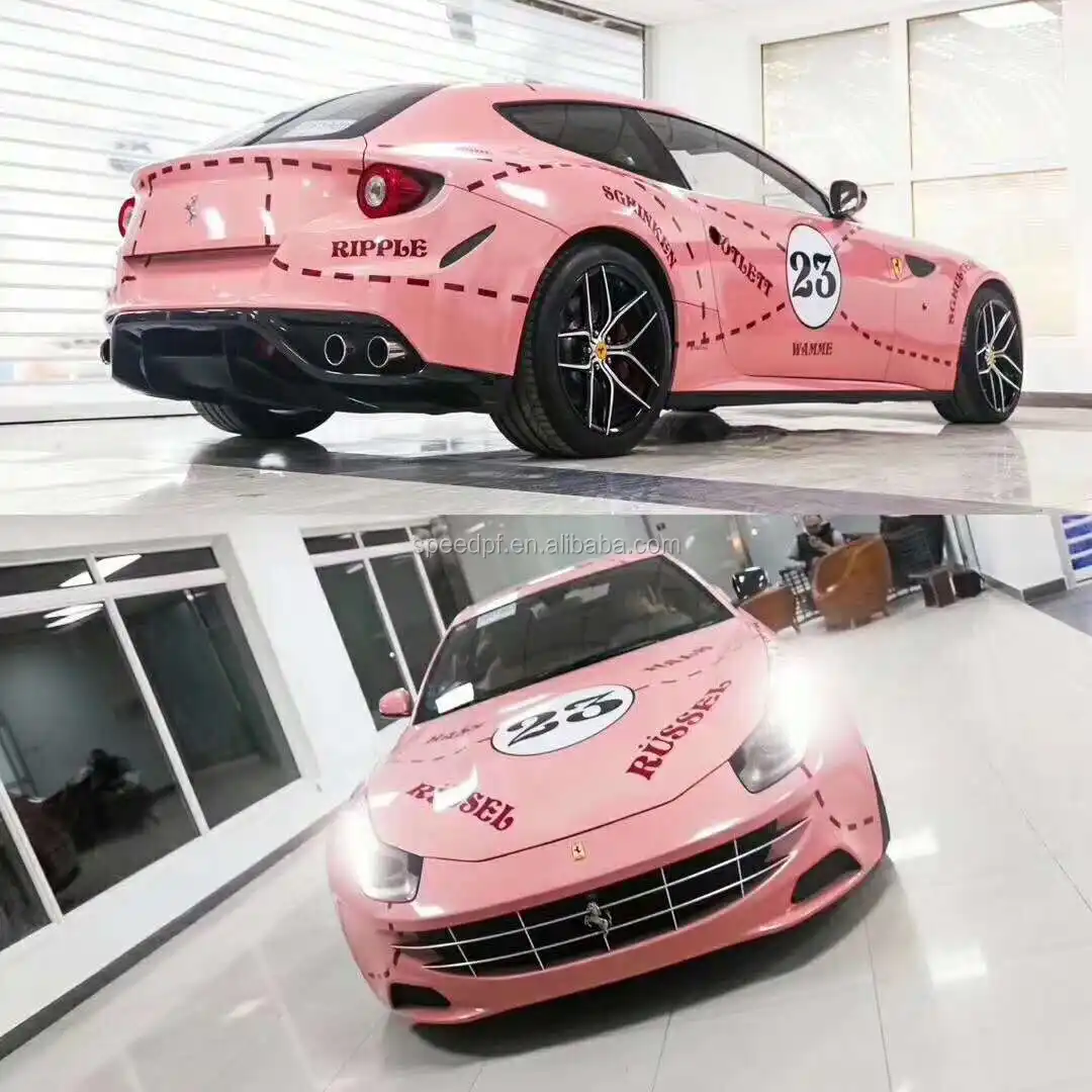 高光沢クリスタルpvc自己接着ピンク色の車の回転ラップ車のビニールラップ