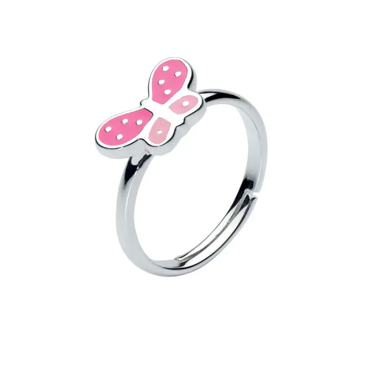 Pink Enamel Butterfly Rings Jewelry Cheap Mini 925 Sterling Silver for Kids Gift Eternity Band Rings No Stone Trendy Children's