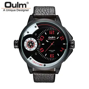 OULM HP3706 klok Marque De Luxe en cuir luxe horloges hoge kwaliteit quartz horloge voor man lederen band Grote Gezicht polshorloge