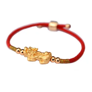 LONGJIE Lucky Red Corda Bracciali In Argento Sterling 999 Pixiu Oro Colore Buddista Tibetano Regolabile Braccialetto di Fascino Per Le Donne Degli Uomini