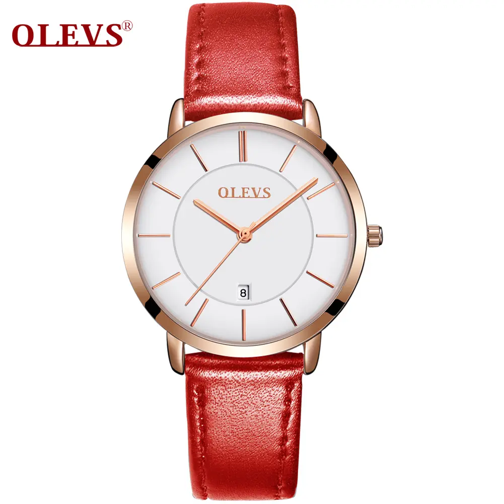 OLEVS Brand Calendar DateWristwatch Fashion Business Thin Quartz Core waterproof Leather Strap lady's Watch For women