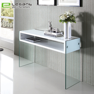 Essenhout Fineer <span class=keywords><strong>MDF</strong></span> <span class=keywords><strong>Console</strong></span> Tafel met Clear Gehard Glas Benen - Product Image 2