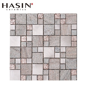 Revêtement de <span class=keywords><strong>sol</strong></span> et de mur en mosaïque de marbre ardoise mélangé à du métal - Product Image 2