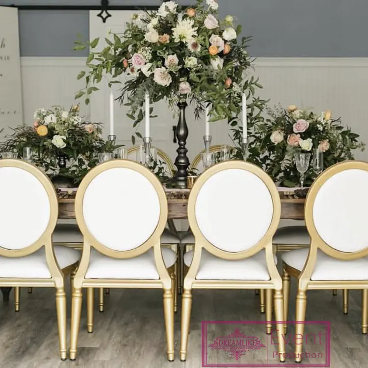 Chaises de salle à manger en cuir pu, avec cadre métallique doré, blanc, pour mariage, restaurant