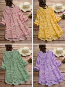 Donne di autunno Elegante O Collo A Maniche Lunghe di <span class=keywords><strong>Lino</strong></span> Cotone Sciolto Partito Camicetta Casual Dell'annata Del Ricamo di Lavoro OL Shirt Top - Product Image 3