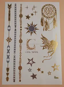 VT314/Eco-friendly Sun/Moon/Star/Bird Tattoo Designs Temporary Flash Golden Foil Metallic Tattoos