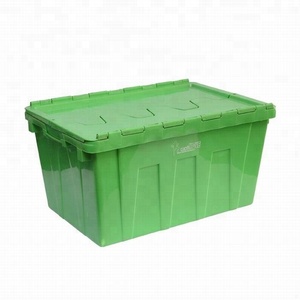 Heavy Duty Attached lid Crates Plastic Crates Attached Lid moving box