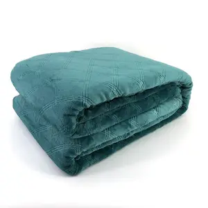 double sided velvet Sherpa winter blanket throw with 3d embossed plaid