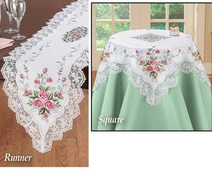 Tessuto di raso fiore tovaglia ricamata e tenda con pizzo e intaglio - Product Image 2