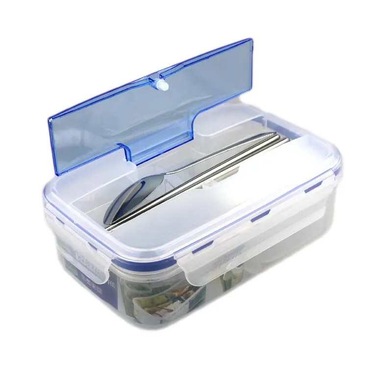 Caja de almacenamiento de comida portátil para niños, contenedor de comida escolar de plástico bento con cubiertos, gran oferta