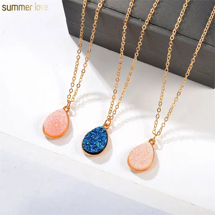 Nieuwkomers Collier Hars Quartz Druzy Stone Crystal Charm Vrouwen Collares Hanger Ketting Sieraden